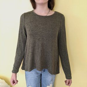 Girl's Olive Heathered Long Sleeve Mixed Media Top